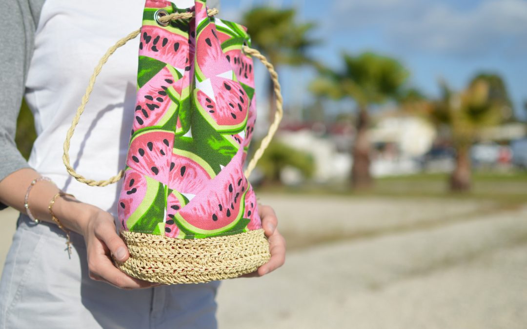 Pink and green water melon-printed bag